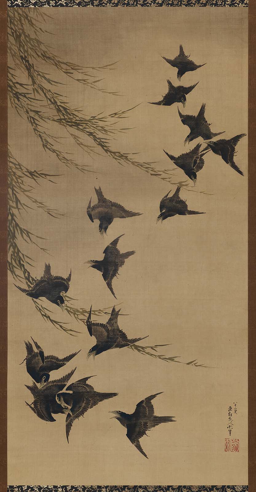 Hokusai - Willow and Crows - Animals