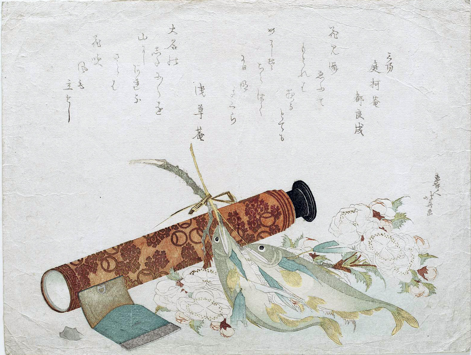 Hokusai - Fish Flower and Telescope - Surimono's