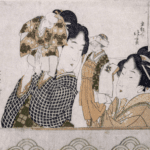 Hokusai - Two Women Playing Hand Puppets of Noroma and Soroma - Surimono's