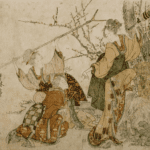Hokusai - Three Women Reaching for Shuttlecock - Surimono's