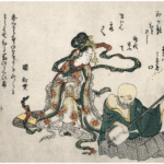 Hokusai - Goddess Benten Listening to a Blind Musician Player - Surimono's