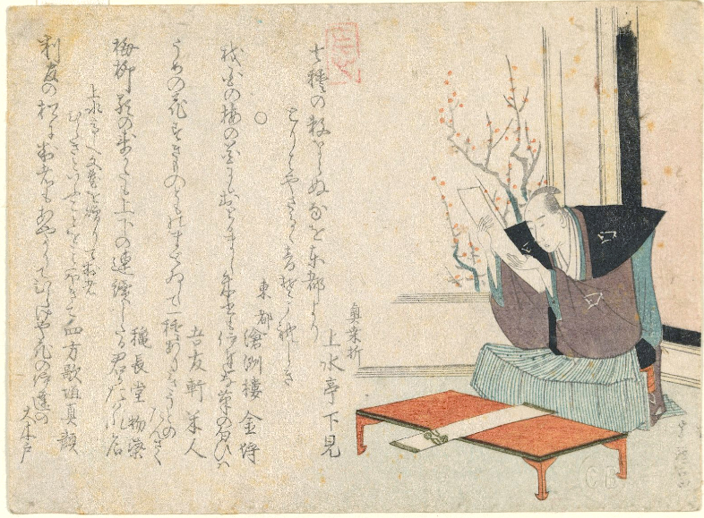 Hokusai - Josuitei Shitami Studying a Poem Slip - Surimono's