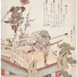 Hokusai - Benkei and Yoshitsune Fighting at the Gojo Bridge - Surimono's