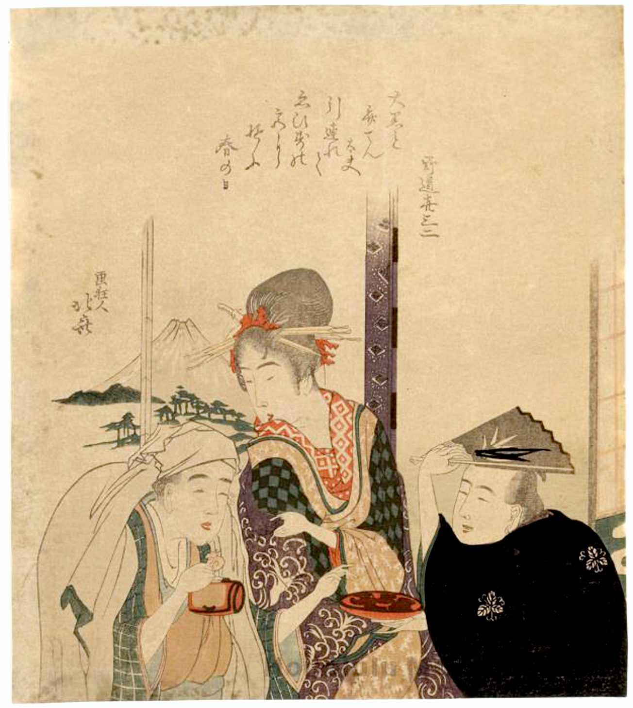 Hokusai - Daikoku and Beten Deities with Beauty - Surimono's