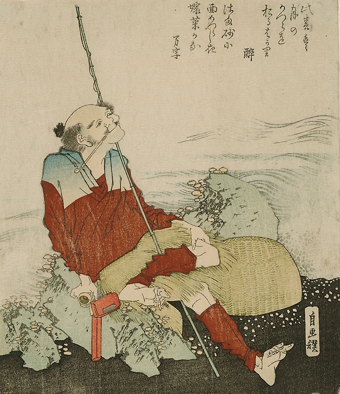 Hokusai - Fisherman with Pipe - Surimono's