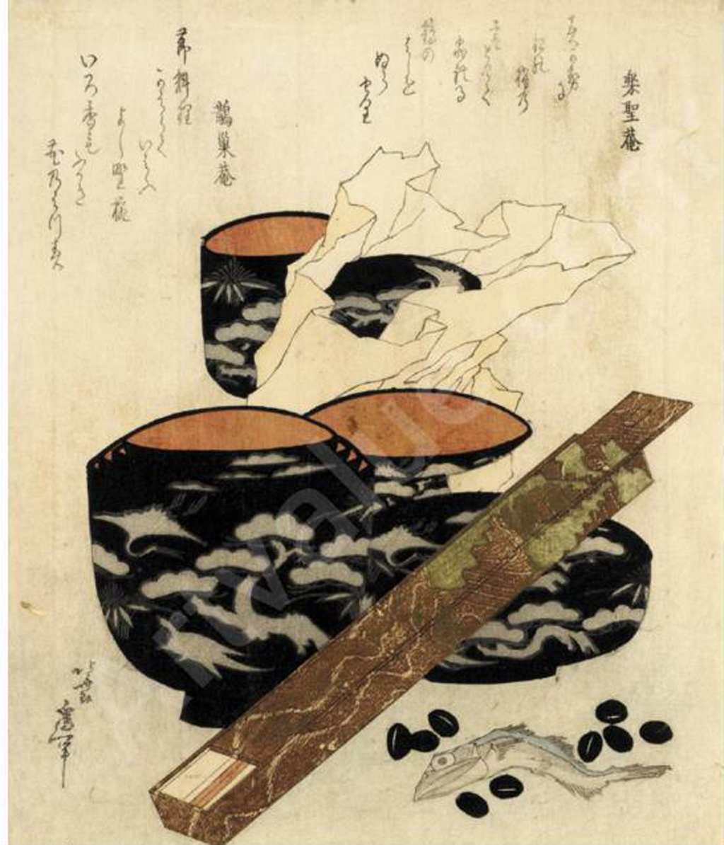 Hokusai - Chopstick Case and Lacquer Bowls - Surimono's