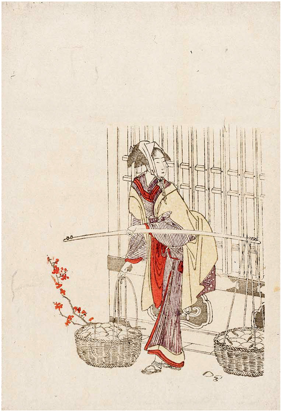 Hokusai - Woman with Carrying Pole and Baskets of Clams - Unsigned Work