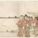 Hokusai - Oiran on a Pilgrimage on the Banks of the Sumida River - Unsigned Work