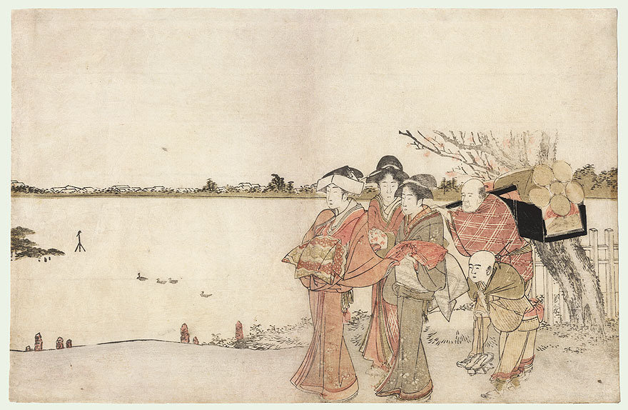 Hokusai - Oiran on a Pilgrimage on the Banks of the Sumida River - Unsigned Work