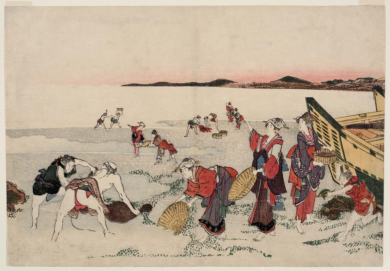 Hokusai - Gathering Shellfish on the Beach at Low Tide - Unsigned Work