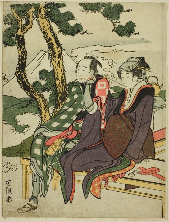 Hokusai - Evening Glow for Date with Yosaku and Seki - 8 Views of the Tragic Lovers SERIES