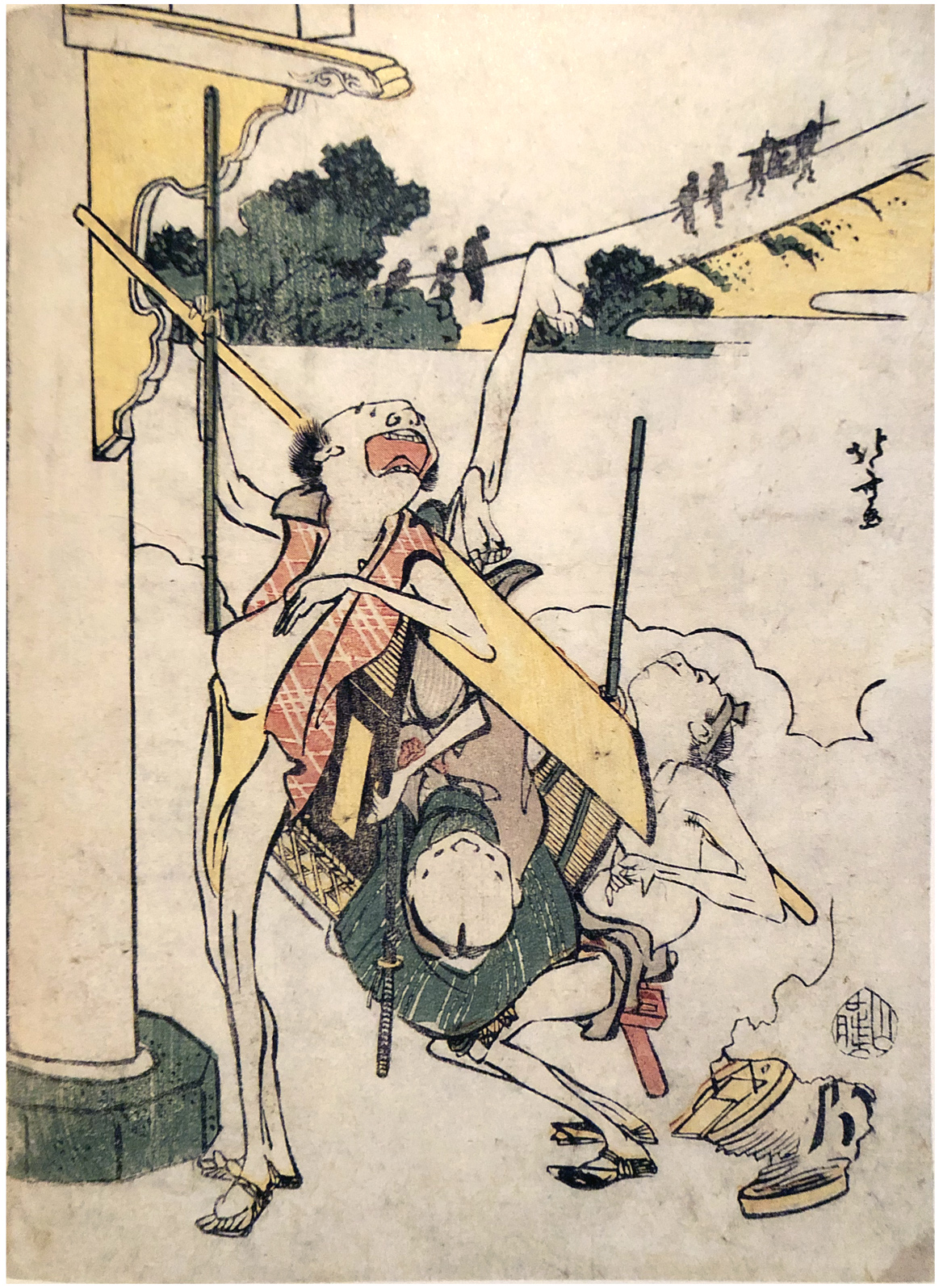 Hokusai - A Palanquin Bearer Falls Over - Toba-e Shukai