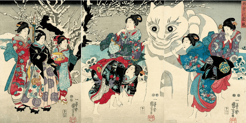 Amusements of the First Snowfall Hatsuyuki no giyû - Utagawa Kuniyoshi