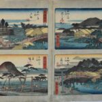 Hiroshiges - Stations 5 to 8 on an uncut sheet - Aritaya Tokaido