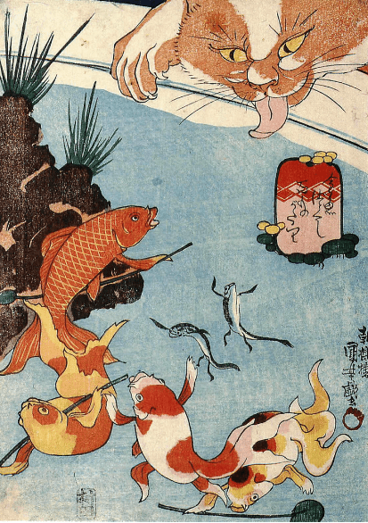 Cat and Goldfish from the series One Hundred Tales 1839 - Kuniyoshi