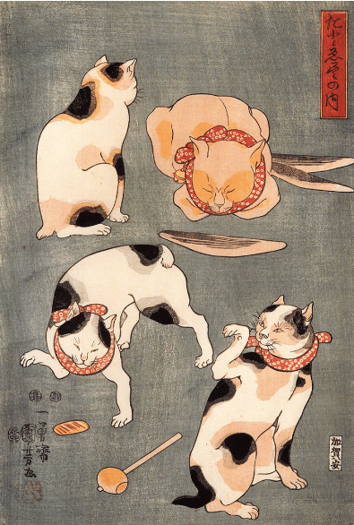 Four Cats in Different Poses 1861 - Kuniyoshi