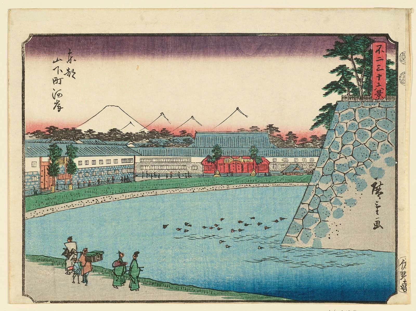 Hiroshiges - Riverbank at Yamashita-chō in Edo (Tōto Yamashita-chō kashi) - Thirty Six Views of Mt. Fuji (1852 edition published by Sanoki)