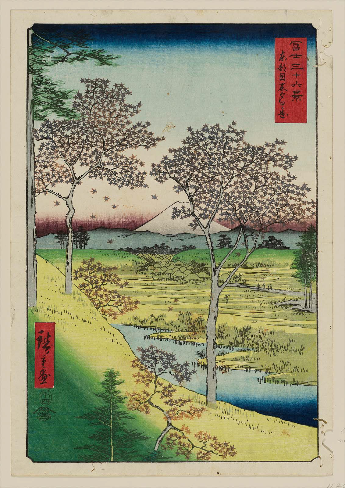 Hiroshiges - Yūhigaoka at Meguro in Edo (Tōto Meguro Yūhigaoka) - Thirty Six Views of Mt. Fuji (1858 edition published by Tsutaya)