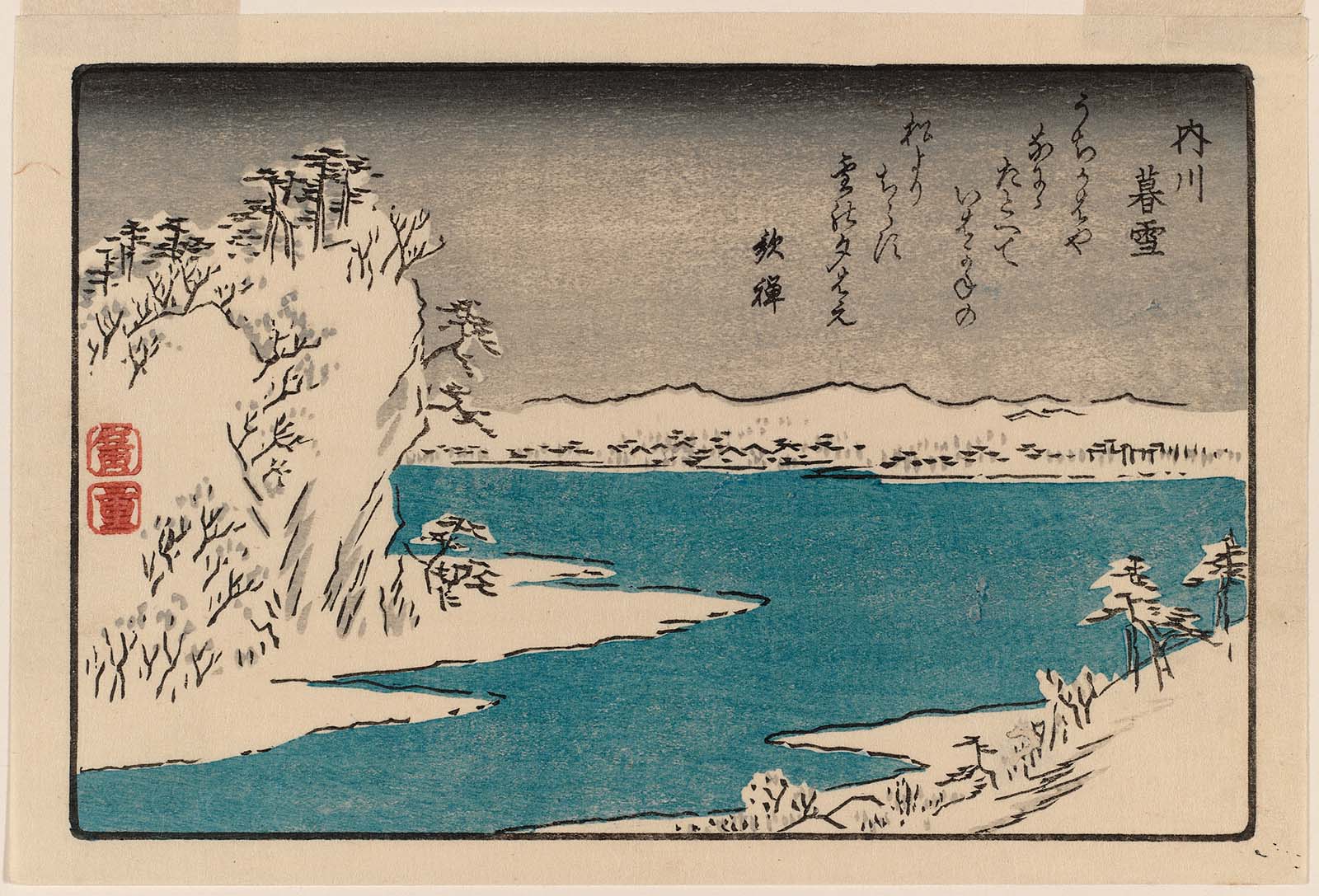 Hiroshiges - Twilight Snow at Uchikawa (Uchikawa no bosetsu) - Eight Superb Views of Kanazawa