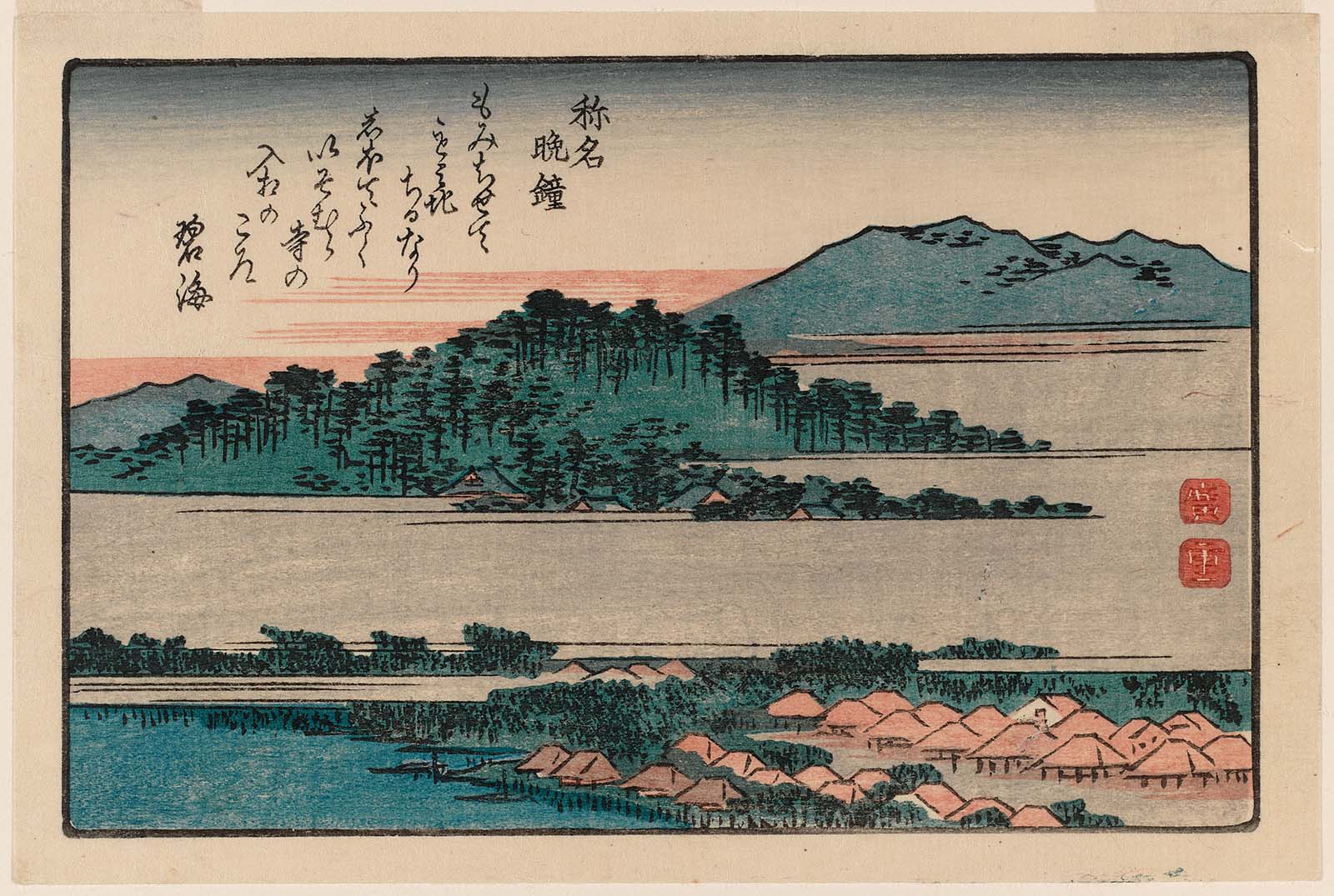 Hiroshiges - Evening Bell at Shōmyō (Shōmyō no bansho) - Eight Superb Views of Kanazawa