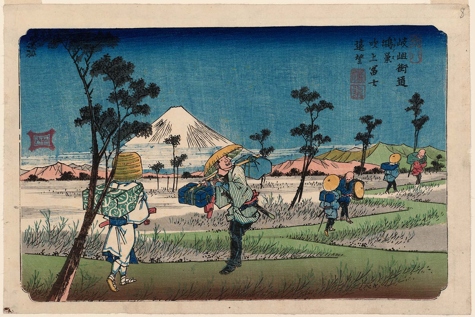 Hiroshiges - 8 Kōnosu: Distant view of Fuji at Fukiage (Eisen) (Kōnosu, Fukiage Fuji enbō) - The Sixty Nine Stations of the Kisokaido