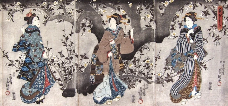 Kunisada Yozakura Cherry Blossom at Night 1848