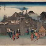 Hiroshiges - The Willow Tree at the Gate of the Shimabara Pleasure Quarter (Shimabara deguchi no yanagi) - Famous Places in Kyoto 1830s