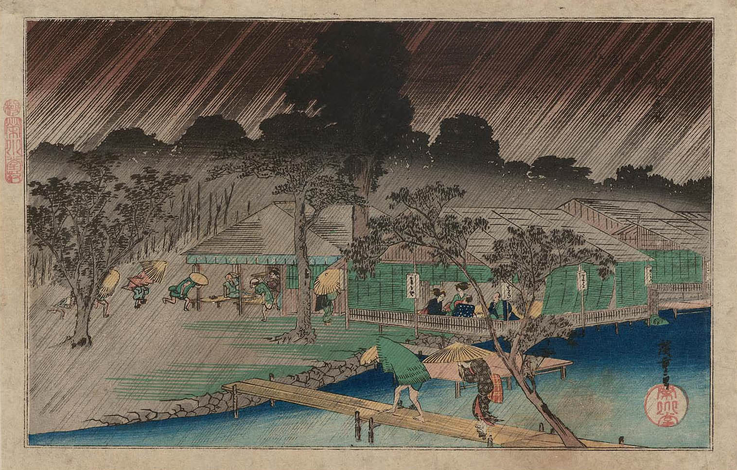 Hiroshiges - Shower at Tadasugawara (Tadasugawara no yūdachi) - Famous Places in Kyoto 1830s