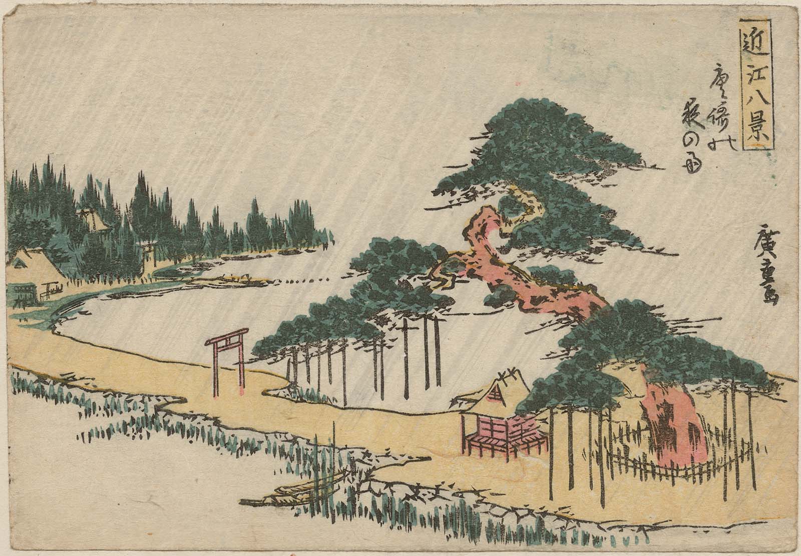 Hiroshiges - Night Rain at Karasaki (Karasaki no yoru no ame) - Eight Views of Ōmi 1823-26