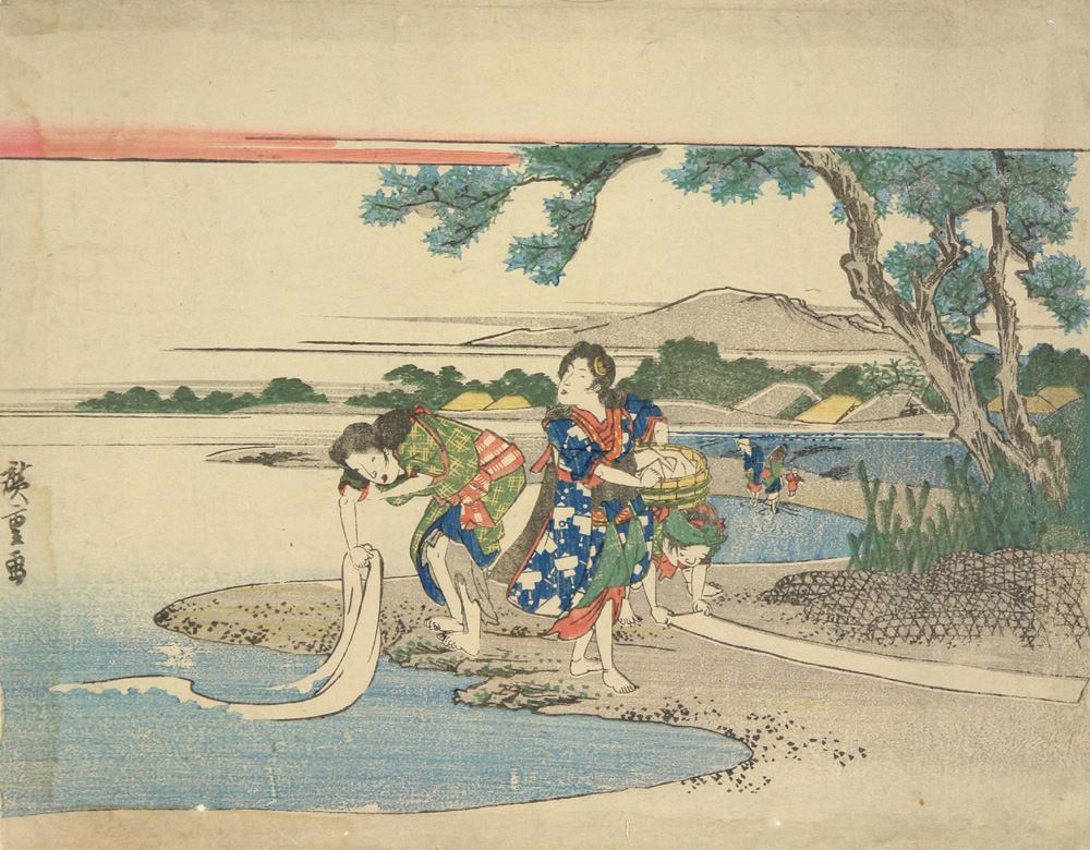 Hiroshiges - Women Washing Cloth in the Chōfu Tama River in Musashi Province - Untitled series of Six Jewel Rivers 1830-35