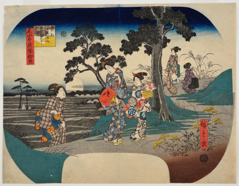 Hiroshiges - Listening to Autumn Insects at Mt.Dōkan in Edo (Tōto Dōkan-yama Aki no Mushi Kiki no Zu) - Ten Views of Famous Mountains in the Provinces 1843-47