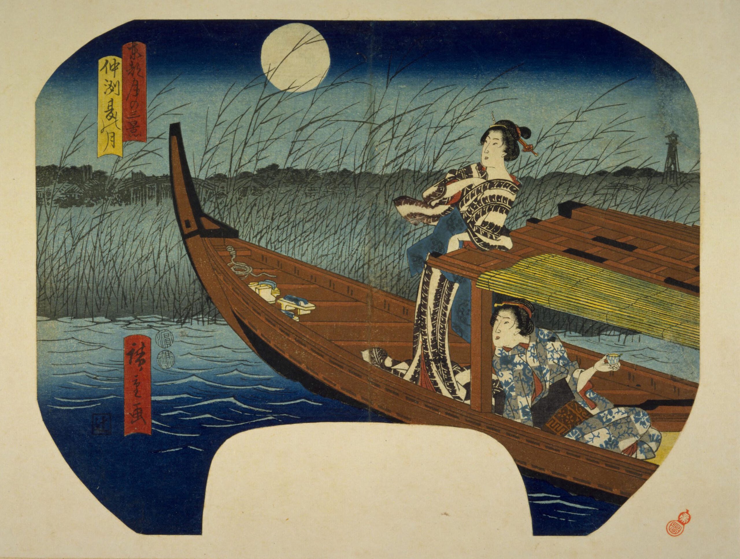 Hiroshiges - Summer Moon Nakashu - Three Views of the Eastern Moon 1847-52