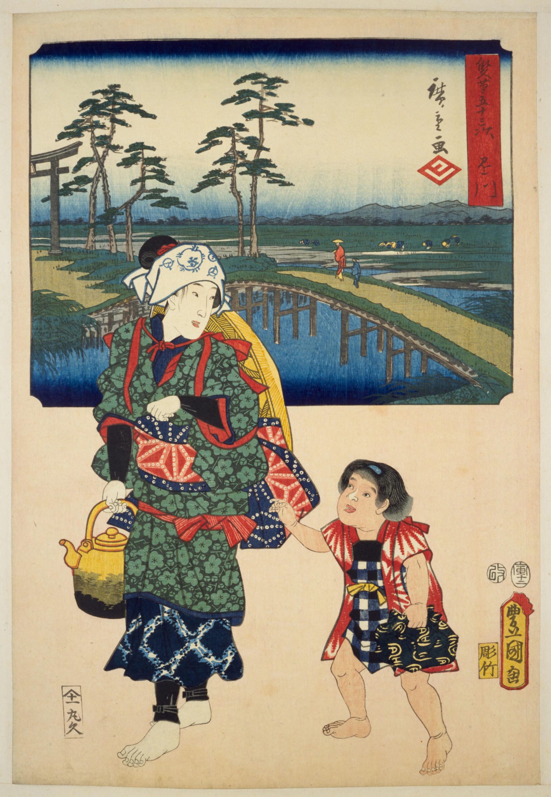 Hiroshiges - 27 Kakegawa: A Country Girl (Inaka musume) - Two Brushes Tokaido