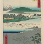 Hiroshiges - 8 Hiratsuka: Ferry on Banyū River and Distant View of Mount Ōyama (Hiratsuka, Banyūgawa funewatashi Ōyama enbō) - Vertical Tokaido