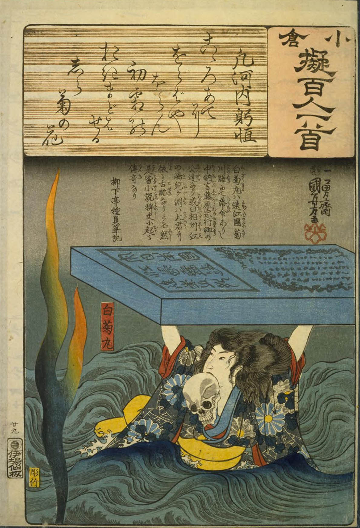 Hiroshiges - 29 Kuniyoshi Poem by Oshikōchi no Mitsune: Shiragikumaru - Ogura Imitations of One Hundred Poems by One Hundred Poets