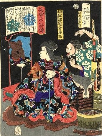 Yoshitoshi - Shumitsu Kanja Yoshitaka reflecting as rat in mirror - Handsome and Brave Heroes of the Suikoden