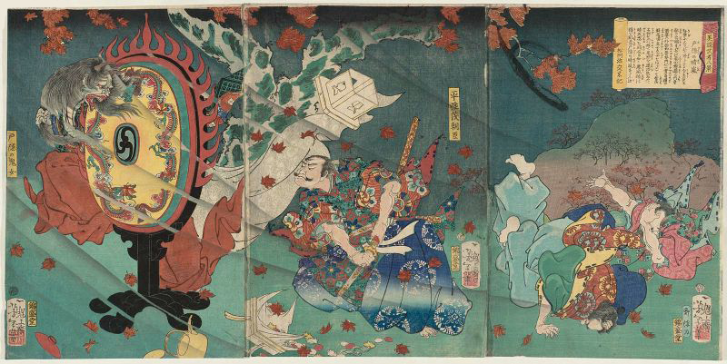 Yoshitoshi - Storm wind at Togakushi. - Eight Views from Fine Tales of Warriors