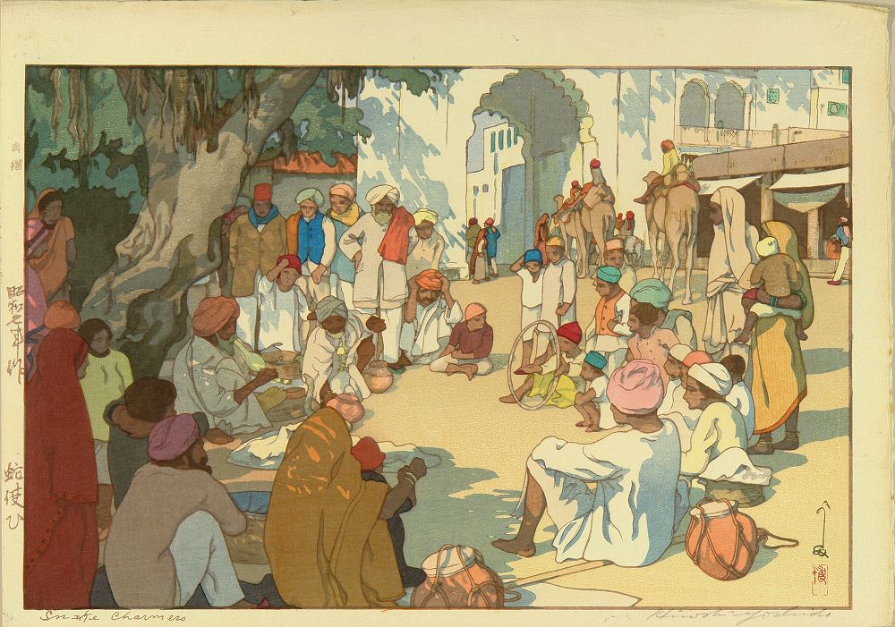 Hiroshi Yoshida - Hebi tsukai / Snake Charmers, signed in pencil and in brush,