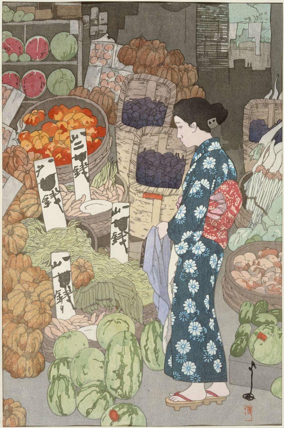 Hiroshi Yoshida - Greengrocery at Nezu (Nezu Shôjiki yaoya)