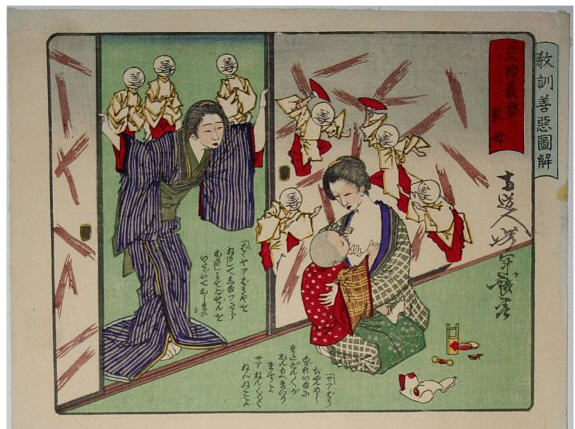 Yoshitoshi - A friendly, dutiful wet nurse. - Moral Lessons through Pictures of Good and Evil