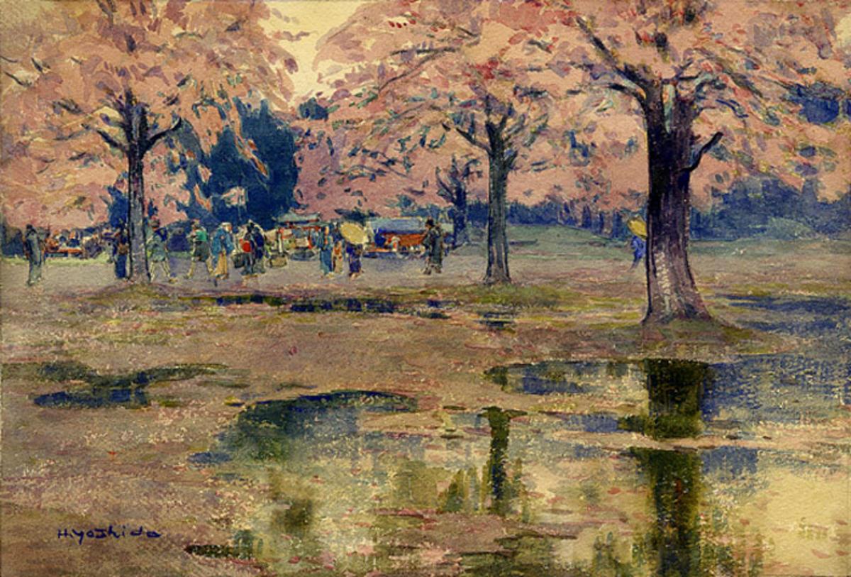 Hiroshi Yoshida - Cherry Trees in the Rain