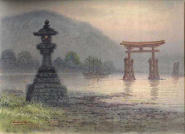 Hiroshi Yoshida - Miyajima temple, Tsukishima Shrine