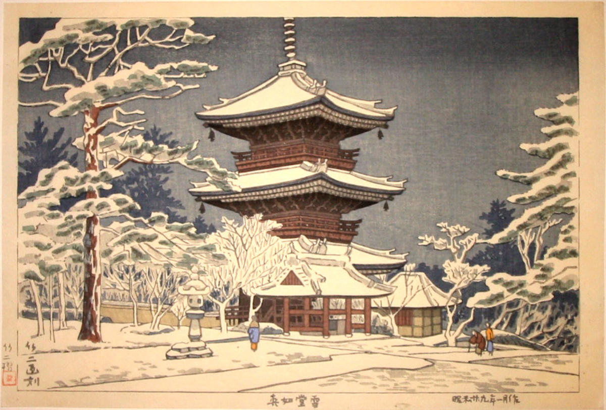 Hiroshi Yoshida - Shinyo Temple in Snow