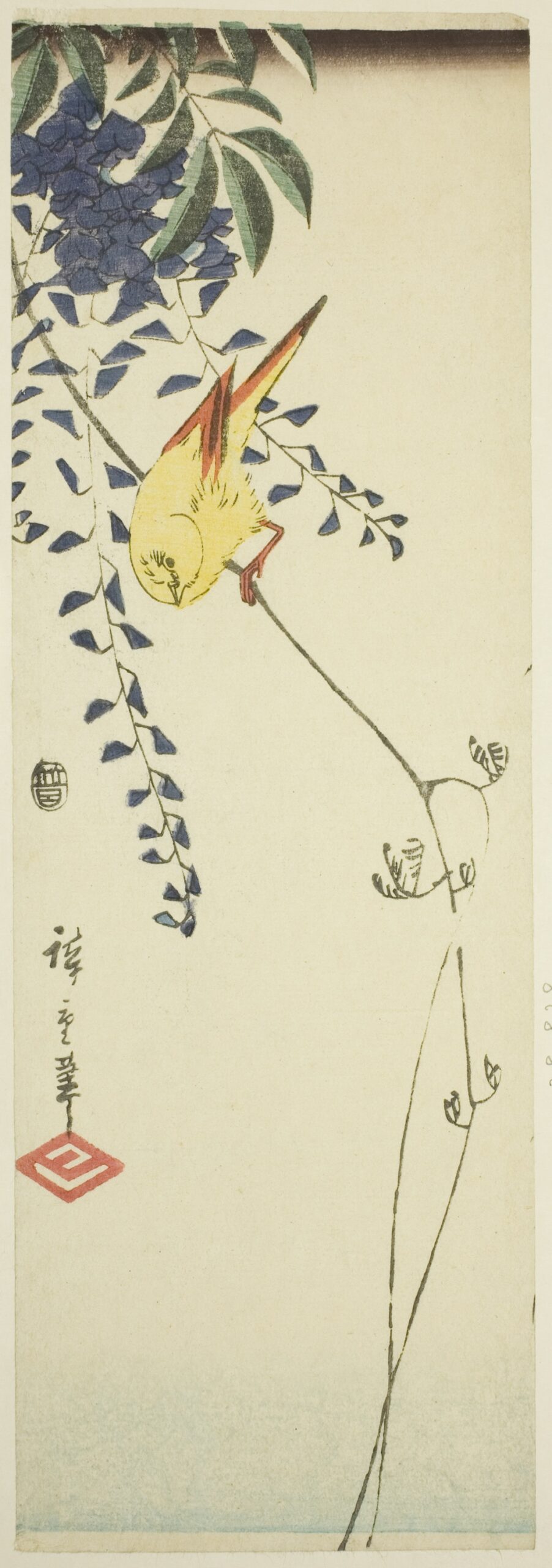 Hiroshiges - Canary and Wisteria - Chū-tanzaku Format