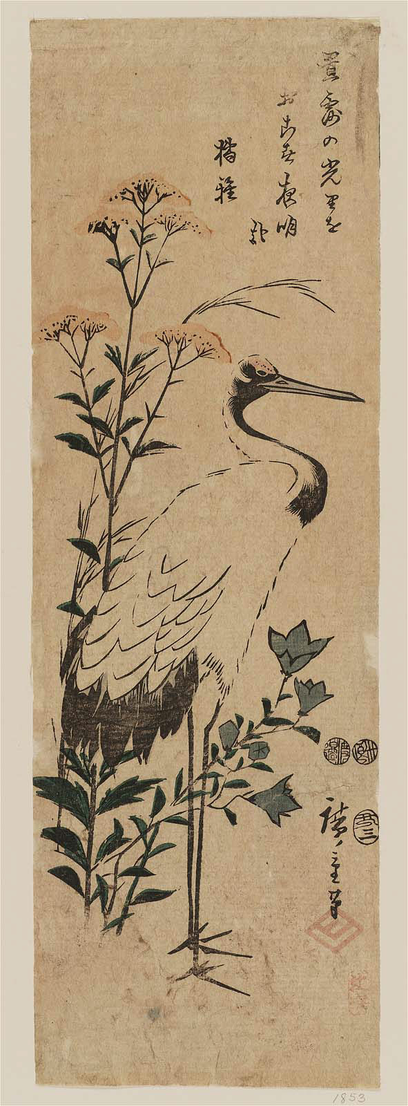 Hiroshiges - Crane and Autumn Flowers - Chū-tanzaku Format