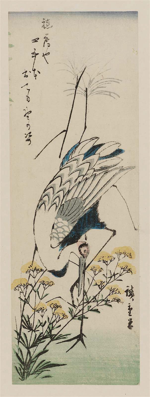 Hiroshiges - Crane and Autumn Grasses - Chū-tanzaku Format