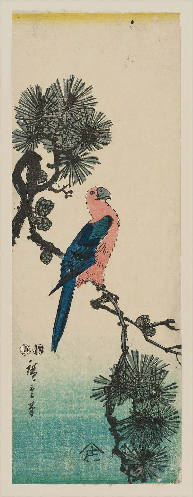 Hiroshiges - Macaw on Pine Branch - Chū-tanzaku Format