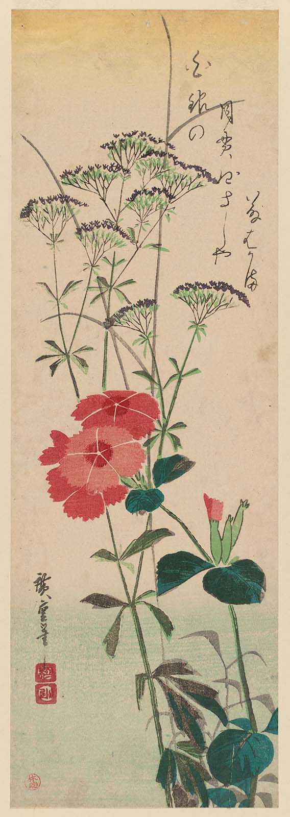 Hiroshiges - Pinks and Fujibakama (Ominaeshi ni fujibakama) - Chū-tanzaku Format