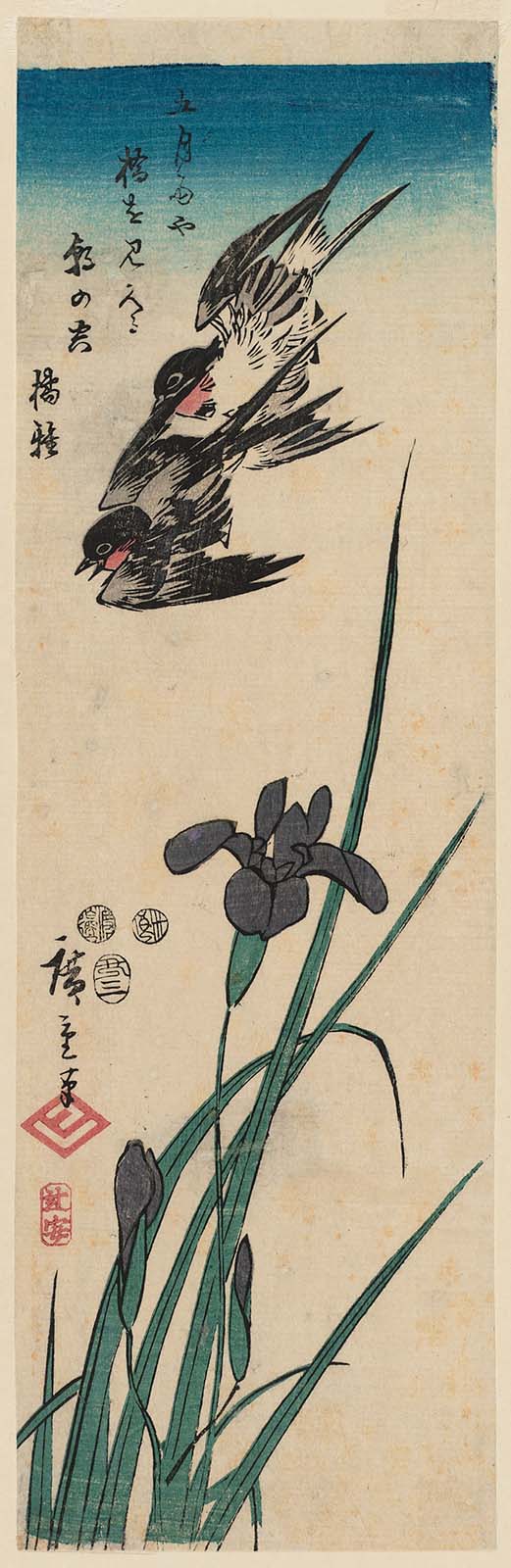 Hiroshiges - Swallows and Iris - Chū-tanzaku Format