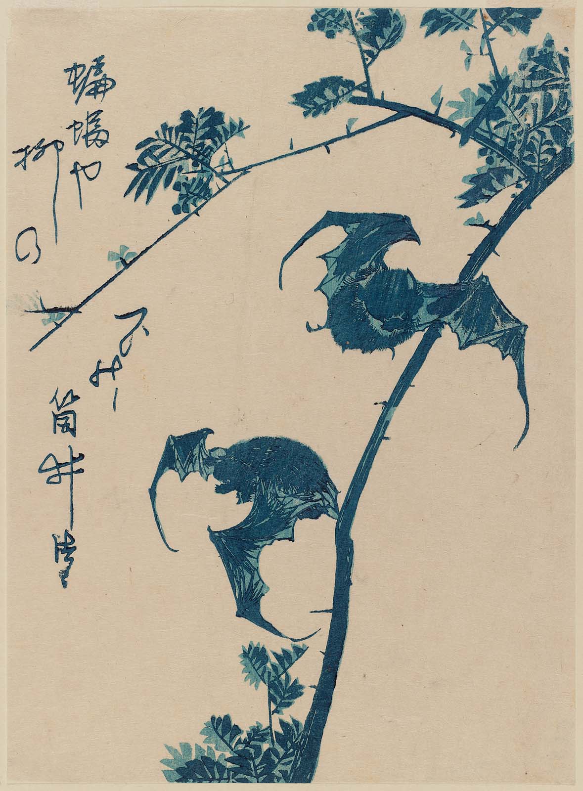 Hiroshiges - Bats and Branch - Chūban Format